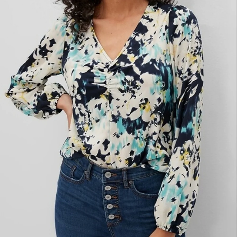 Banana Republic Pullover Long-sleeved Floral Blouse Sz XL NWT